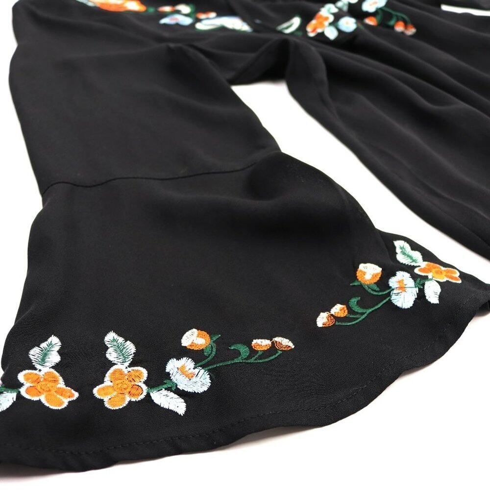 BLEUH CIEL Black Embroidered Bell Sleeve Tunic Med